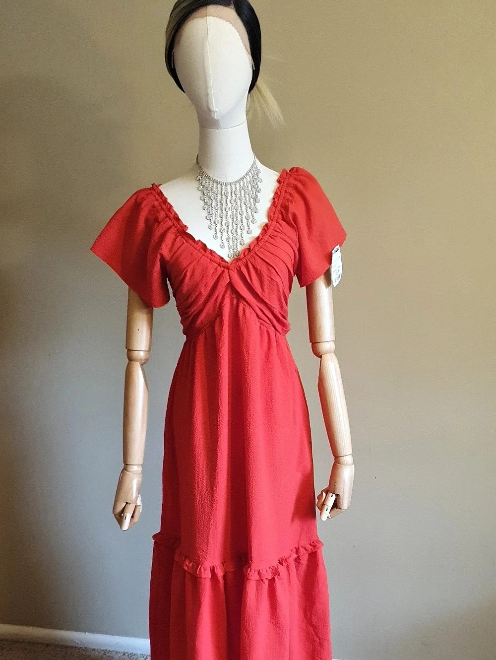 Red Ruffle Maxi Dress NWT